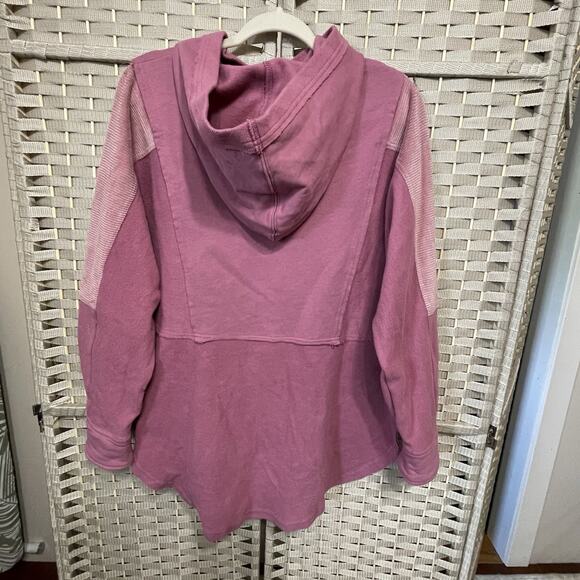 Aemi + Co DOVE HOODED PULLOVER Women’s Size S Rose Pink Mixed Media Half Snap - Picture 3 of 12